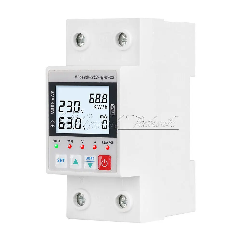 230V 63A WIFI Power Energy Voltage Current Meter Leakage Protector Switch 