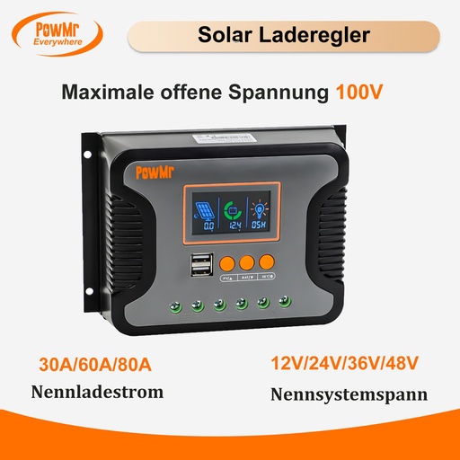 [Pstar-80A] 3.8kW Powmr Solar Charger Dual USB 12V - 48V