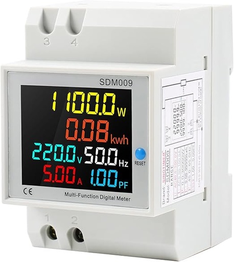 6 in 1 Electricity Meter, DIN Rail, LCD Digital Energy Meter, AC40-300V 100A AC Meter, KWh Meter, Ammeter, Voltmeter, Din, Closed Type CT 1-Phase 